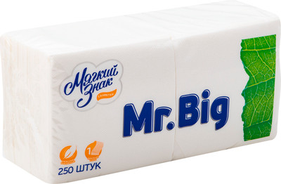Салфетки бумажные Мягкий знак Mr.Big 1 слой 24x24см, 250шт Салфетки бумажные Мягкий знак Mr.Big 1 слой 24x24см, 250шт