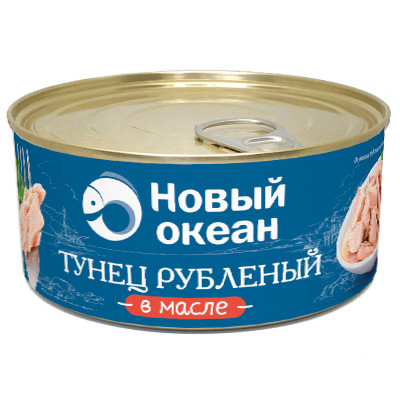 Тунец Новый Океан скипджек рубленый в масле, 185г Тунец Новый Океан скипджек рубленый в масле, 185г