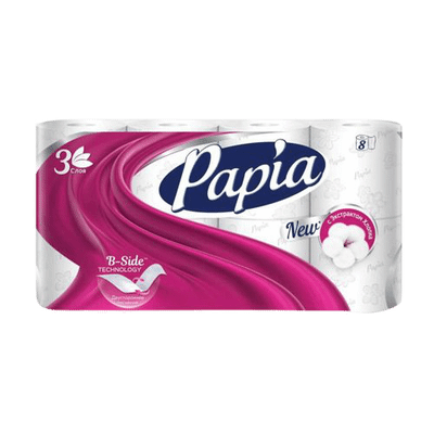 Бумага туалетная Papia белая 3 слоя, 8шт Бумага туалетная Papia белая 3 слоя, 8шт