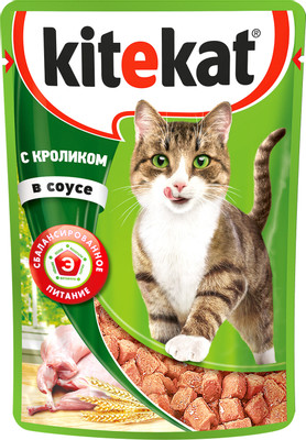 Корм Kitekat с кроликом в соусе для кошек, 85г Корм Kitekat с кроликом в соусе для кошек, 85г
