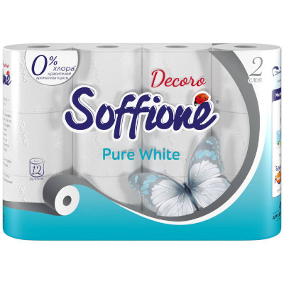 Бумага туалетная Soffione Pure White 2 слоя, 12шт Бумага туалетная Soffione Pure White 2 слоя, 12шт