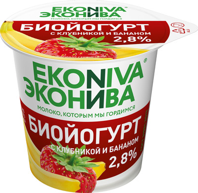 Биойогурт ЭкоНива клубника-банан 2.8%, 125г Биойогурт ЭкоНива клубника-банан 2.8%, 125г