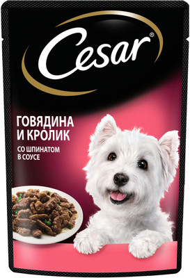 Корм Cesar говядина и кролик со шпинатом в соусе для собак, 85г Корм Cesar говядина и кролик со шпинатом в соусе для собак, 85г