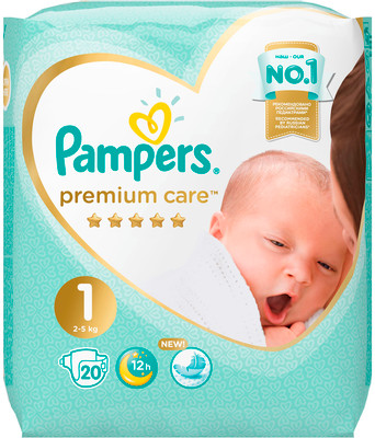 Подгузники Pampers Premium Care р.1 2-5кг, 20шт Подгузники Pampers Premium Care р.1 2-5кг, 20шт