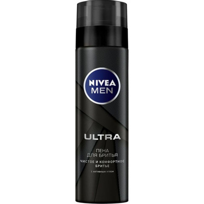 Пена для бритья Nivea Men Ultra с активным углём, 200мл Пена для бритья Nivea Men Ultra с активным углём, 200мл