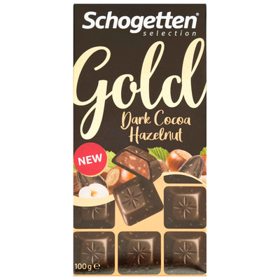 Шоколад тёмный Schogetten Gold с дроблённым фундуком и начинкой из какао-крема с фундуком, 100г Шоколад тёмный Schogetten Gold с дроблённым фундуком и начинкой из какао-крема с фундуком, 100г