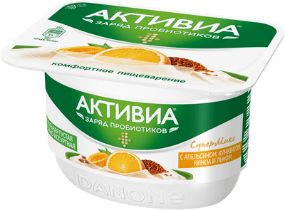 Биопродукт Активиа творожно-йогуртный апельсин-кумкватом-киноа-семена льна 4%, 130г Биопродукт Активиа творожно-йогуртный апельсин-кумкватом-киноа-семена льна 4%, 130г