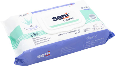 Салфетки влажные Seni Care с алоэ вера и аллантоином, 68шт Салфетки влажные Seni Care с алоэ вера и аллантоином, 68шт