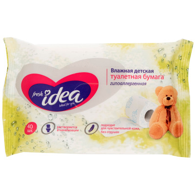 Бумага туалетная Fresh Idea влажная детская, 40шт Бумага туалетная Fresh Idea влажная детская, 40шт