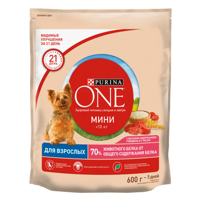 Корм сухой Purina one говядина-рис для собак, 600г Корм сухой Purina one говядина-рис для собак, 600г