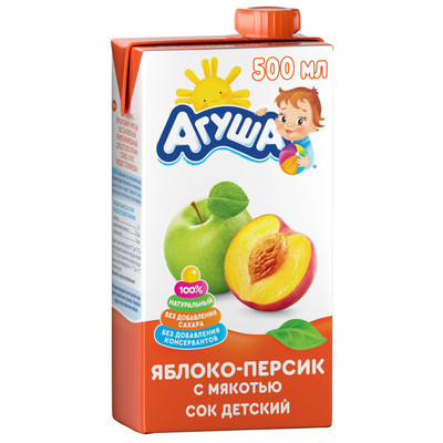 Сок детский Агуша Персик-Яблоко с мякотью 500мл Сок детский Агуша Персик-Яблоко с мякотью 500мл