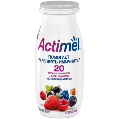 Напиток кисломолочный Actimel Мультивитамины обогащённый ягодный микс 2.5%, 100г Напиток кисломолочный Actimel Мультивитамины обогащённый ягодный микс 2.5%, 100г
