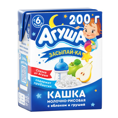 Каша молочная Агуша Засыпайка Рис-Яблоко-Груша 2.7% 200мл с 6 месяцев Каша молочная Агуша Засыпайка Рис-Яблоко-Груша 2.7% 200мл с 6 месяцев