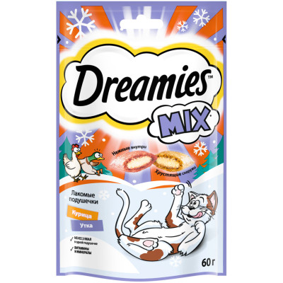Лакомство Dreamies Mix с курицей и уткой для взрослых кошек, 60г Лакомство Dreamies Mix с курицей и уткой для взрослых кошек, 60г