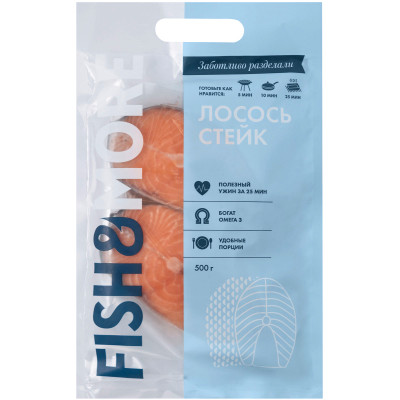 Сёмга Fish & More стейк на коже свежемороженый, 500г Сёмга Fish & More стейк на коже свежемороженый, 500г