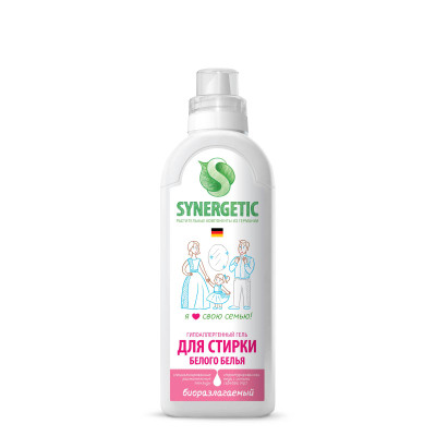 Гель для стирки Synergetic для белого белья биоразлагаемый концентрированный, 750мл Гель для стирки Synergetic для белого белья биоразлагаемый концентрированный, 750мл