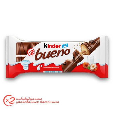 Вафельный батончик Kinder Bueno, 43г Вафельный батончик Kinder Bueno, 43г