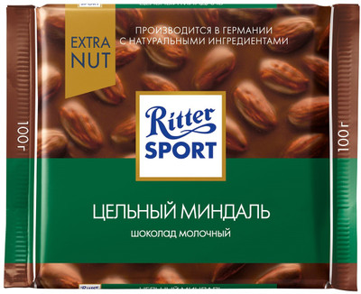 Шоколад молочный Ritter Sport Цельный миндаль, 100г Шоколад молочный Ritter Sport Цельный миндаль, 100г