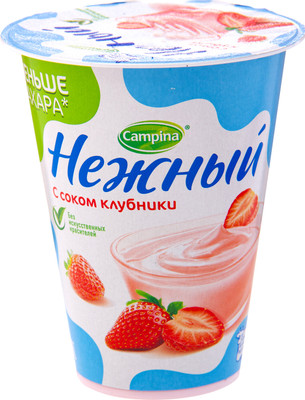 Продукт йогуртный Нежный с соком клубники 0.1%, 320г Продукт йогуртный Нежный с соком клубники 0.1%, 320г