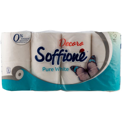 Бумага туалетная Soffione Pure White 2 слоя, 8шт Бумага туалетная Soffione Pure White 2 слоя, 8шт