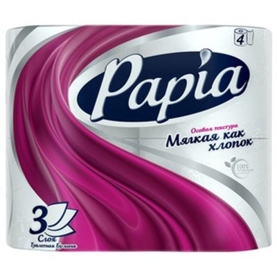 Бумага туалетная Papia белая 3 слоя, 4шт Бумага туалетная Papia белая 3 слоя, 4шт