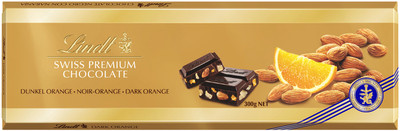 Шоколад тёмный Lindt Swiss Premium с апельсином и миндалем 49%, 300г Шоколад тёмный Lindt Swiss Premium с апельсином и миндалем 49%, 300г