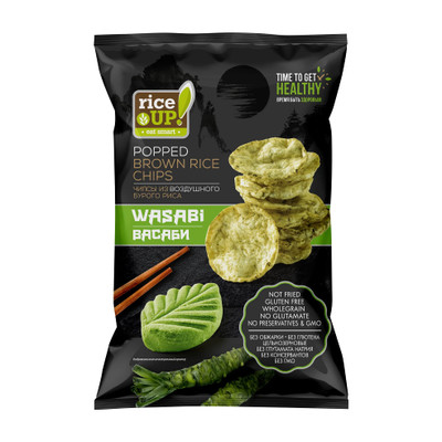 Чипсы цельнозерновые Rice Up! со вкусом васаби из бурого риса, 60г Чипсы цельнозерновые Rice Up! со вкусом васаби из бурого риса, 60г