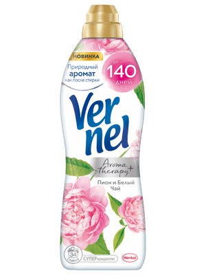 Кондиционер для белья Vernel Ароматерапия пион + белый чай концентрированный, 870мл Кондиционер для белья Vernel Ароматерапия пион + белый чай концентрированный, 870мл