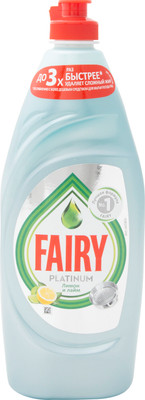 Средство для мытья посуды Fairy Platinum лимон и лайм, 650мл Средство для мытья посуды Fairy Platinum лимон и лайм, 650мл
