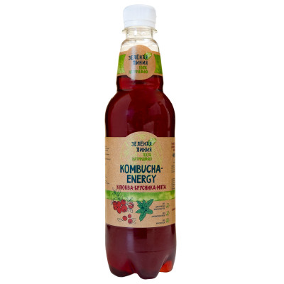 Напиток на чайном грибе Зелёная Линия Kombucha energy клюква-брусника-мята, 555мл Напиток на чайном грибе Зелёная Линия Kombucha energy клюква-брусника-мята, 555мл