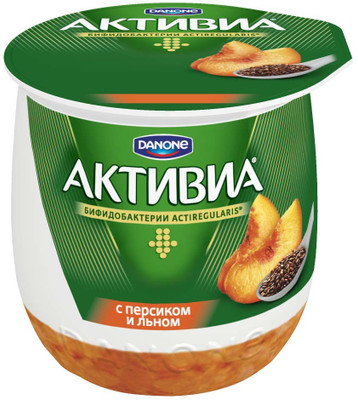 Биойогурт Активиа термостатный персик-семена льна 3%, 170г Биойогурт Активиа термостатный персик-семена льна 3%, 170г