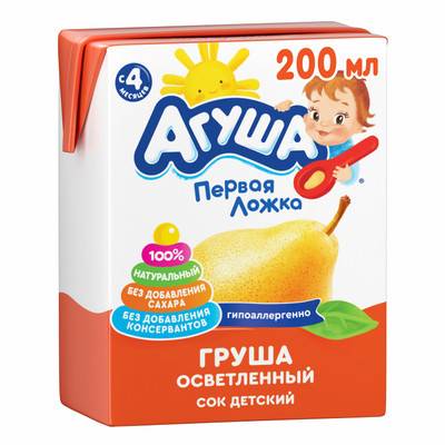Сок детский Агуша Груша 200мл с 4 месяцев Сок детский Агуша Груша 200мл с 4 месяцев