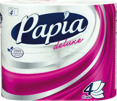 Бумага туалетная Papia Deluxe белая 4 слоя, 4шт Бумага туалетная Papia Deluxe белая 4 слоя, 4шт