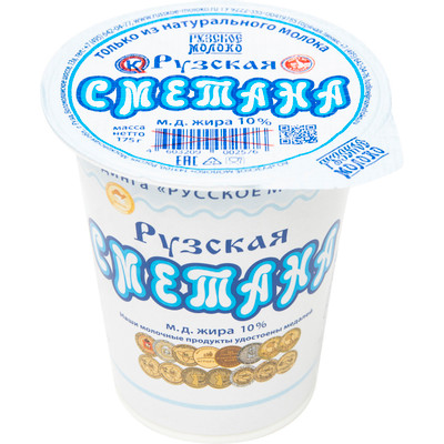 Сметана Рузское молоко Рузская 10%, 175г Сметана Рузское молоко Рузская 10%, 175г