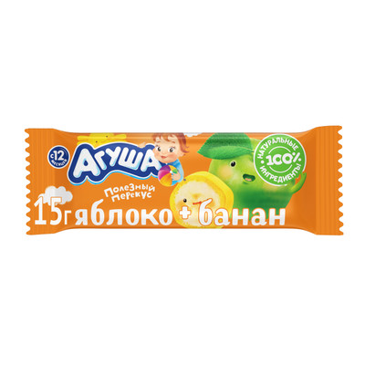 Батончик фруктовый Агуша Яблоко,банан 15г Батончик фруктовый Агуша Яблоко,банан 15г