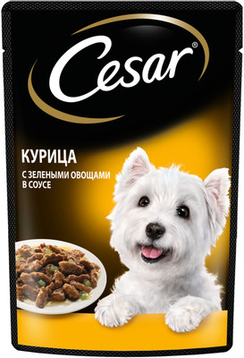 Корм Cesar курица с зелёными овощами в соусе для собак, 85г Корм Cesar курица с зелёными овощами в соусе для собак, 85г