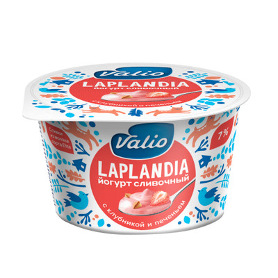 Йогурт Valio Сливочный клубника-кусочки печенья 7%, 180г Йогурт Valio Сливочный клубника-кусочки печенья 7%, 180г