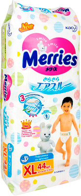 Подгузники Merries для детей р.XL 12-20кг, 44шт Подгузники Merries для детей р.XL 12-20кг, 44шт
