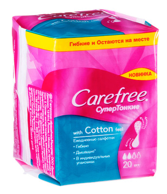 Салфетки ежедневные Carefree Carefree with cotton feel супертонкие, 20шт Салфетки ежедневные Carefree Carefree with cotton feel супертонкие, 20шт