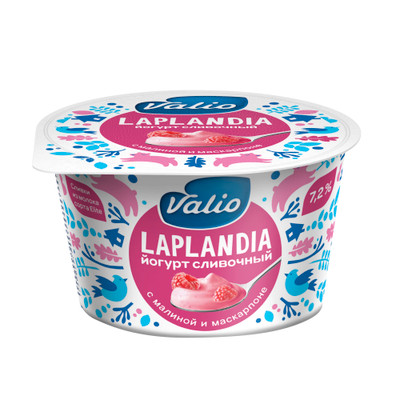 Йогурт Valio Laplandia сливочный с малиной и сыром маскарпоне 7.2%, 180г Йогурт Valio Laplandia сливочный с малиной и сыром маскарпоне 7.2%, 180г