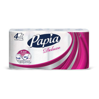 Бумага туалетная Papia Deluxe белая 4 слоя, 8шт Бумага туалетная Papia Deluxe белая 4 слоя, 8шт