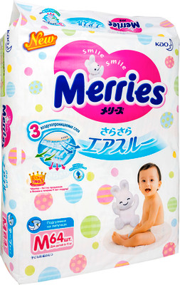 Подгузники Merries р.М 6-11кг, 64шт Подгузники Merries р.М 6-11кг, 64шт