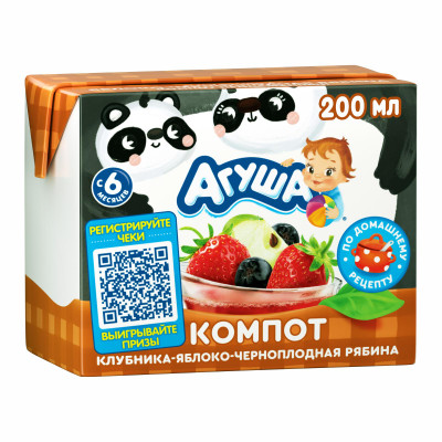 Напиток сокосодержащий Агуша Яблоко-Клубника-Черноплодная рябина 200мл с 6 месяцев Напиток сокосодержащий Агуша Яблоко-Клубника-Черноплодная рябина 200мл с 6 месяцев