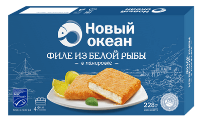 Филе из белой рыбы Новый Океан в панировке замороженное, 228г Филе из белой рыбы Новый Океан в панировке замороженное, 228г