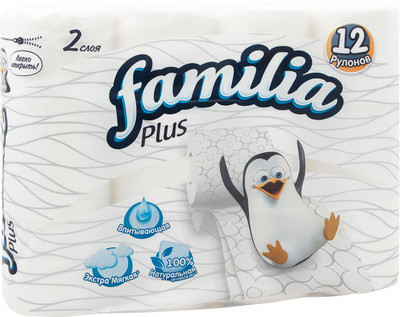 Бумага туалетная Familia Plus белая 2 слоя, 12шт Бумага туалетная Familia Plus белая 2 слоя, 12шт