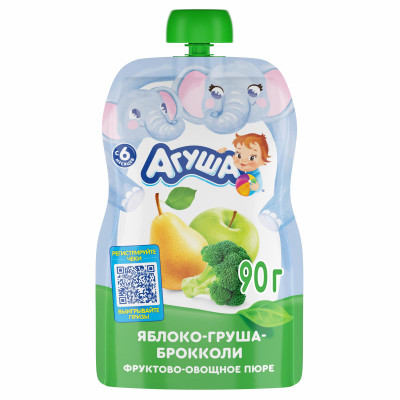 Пюре фруктово-овощное Агуша Яблоко,груша,брокколи 90г с 6 месяцев ПаучП Пюре фруктово-овощное Агуша Яблоко,груша,брокколи 90г с 6 месяцев ПаучП
